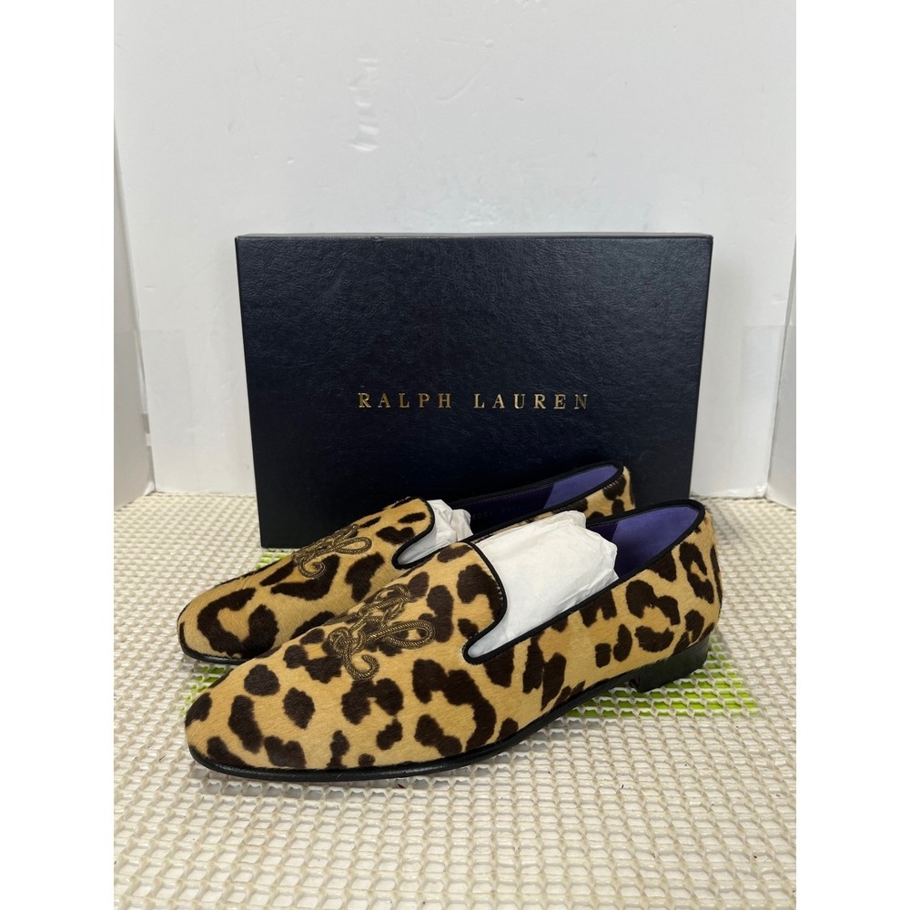 Ralph‎ Lauren Collection Purple Label Women 8 Leopard Monogram Loafers New $1085